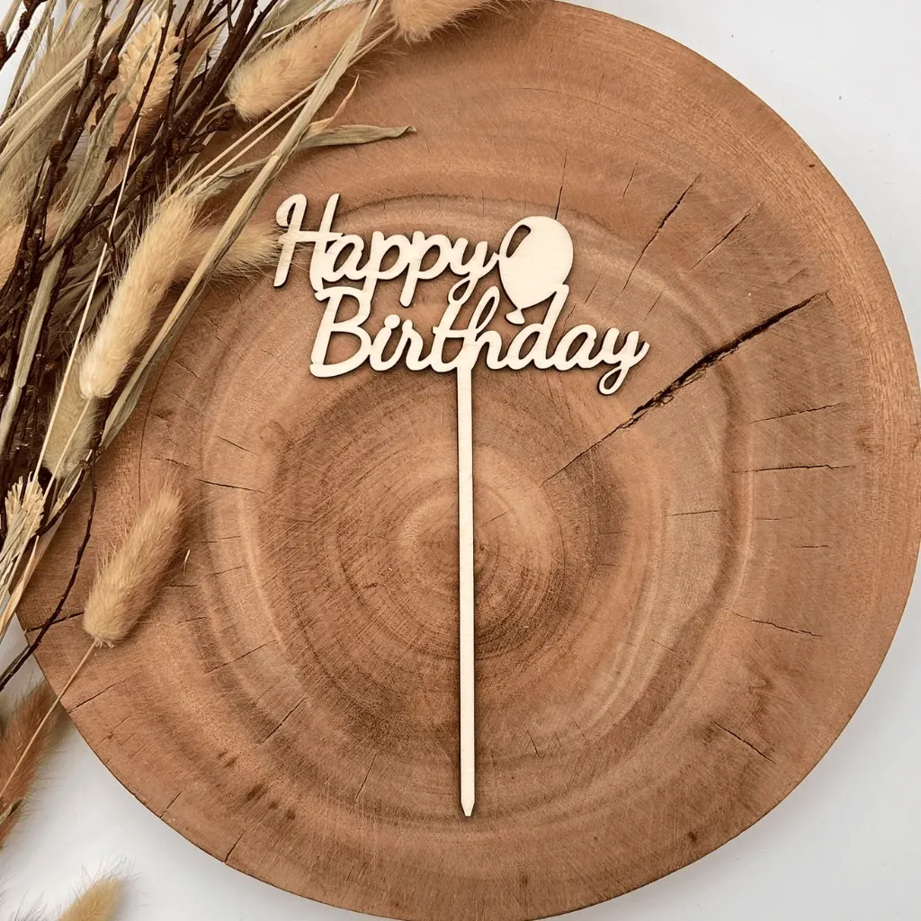Geburtstagsstecker aus Holz „Happy Birthday“ – Geschenkstecker für Geburtstage
