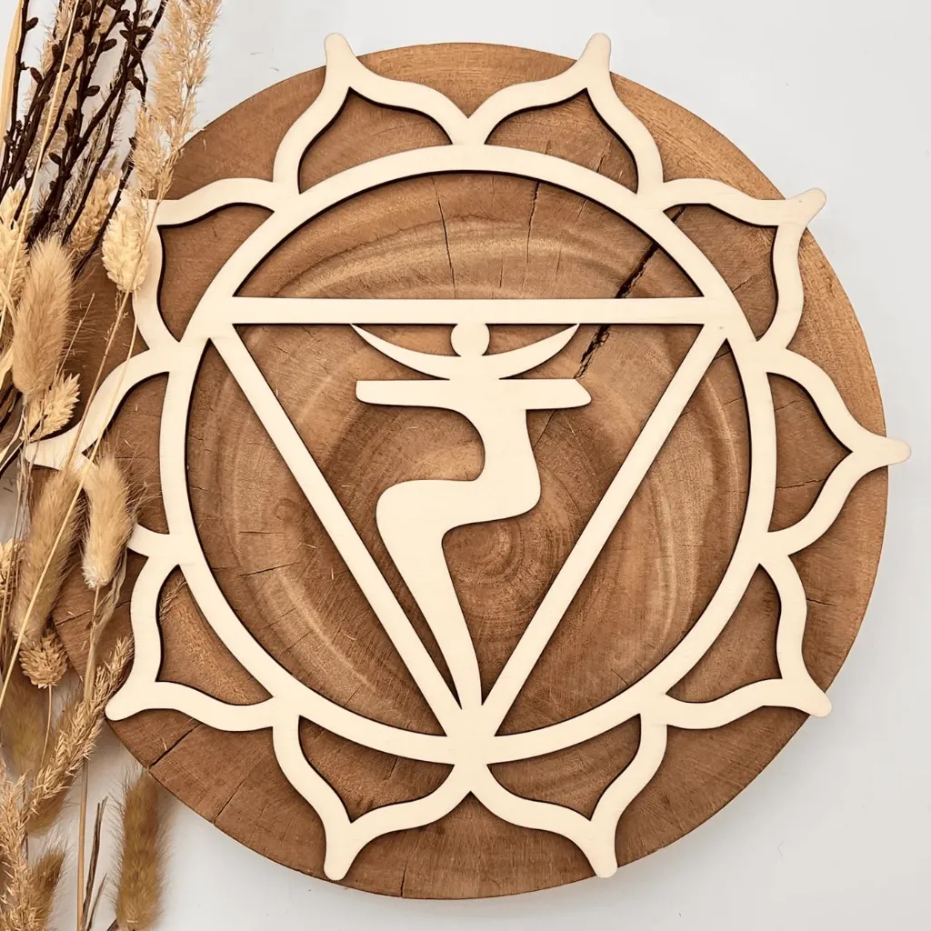 Chakra Wanddeko Manipura aus Holz – Solarplexus Chakra