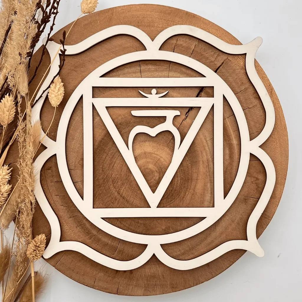 Chakra Symbol Muladhara (Wurzelchakra) aus Holz – spirituelle Deko für Yoga & Meditation