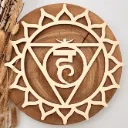 Chakra Symbol Vishuddha (Halschakra) aus Holz – spirituelles Motiv für Yoga & Meditation
