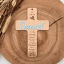 Personalisiertes Kreuz zur Firmung aus Holz mit farbigem Acryl-Schriftzug - Tauben Motiv