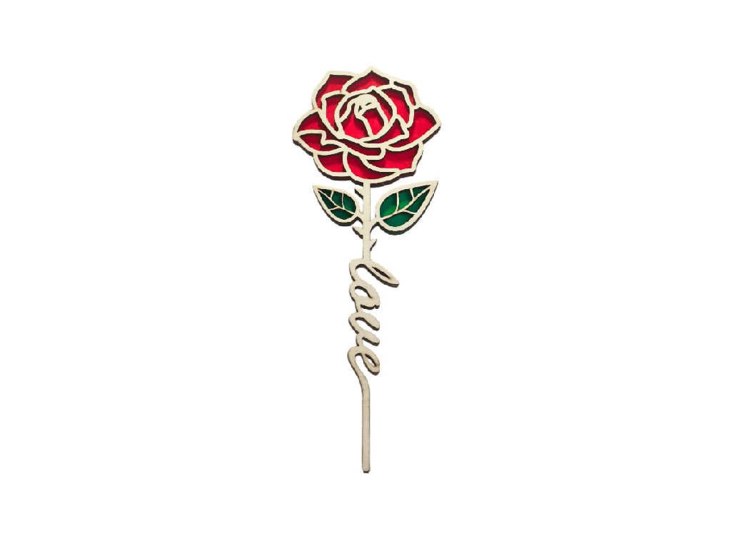 Rose mit „love“-Stängel