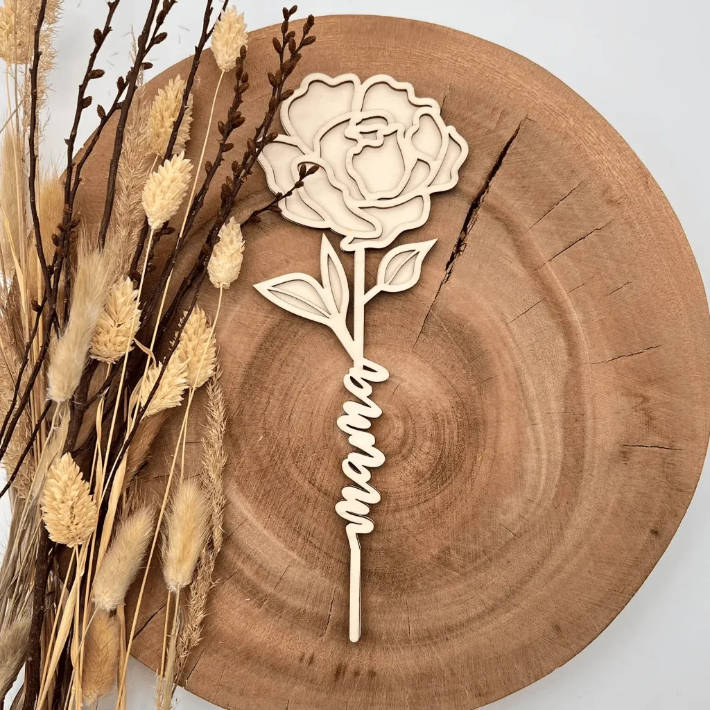 [A00166] Holz-Pfingstrose – elegante Deko-Blume (Natur, 23,5 × 9 cm)