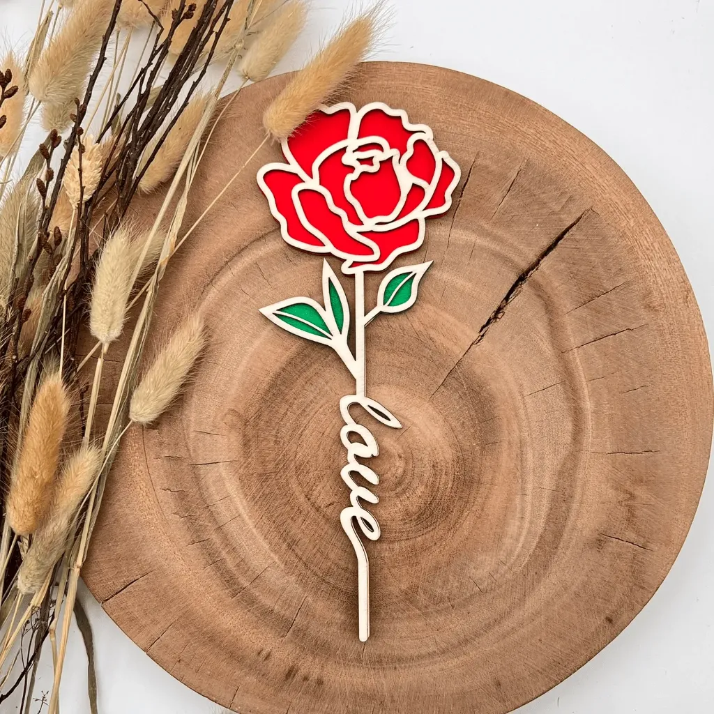 Holz-Pfingstrose mit „Mama“-Schriftzug – Geschenk für Mama