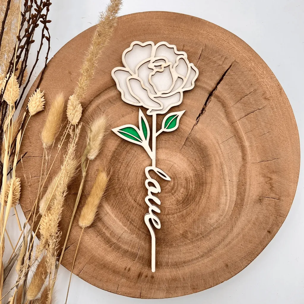 Holz-Pfingstrose mit „Mama“-Schriftzug – Geschenk für Mama