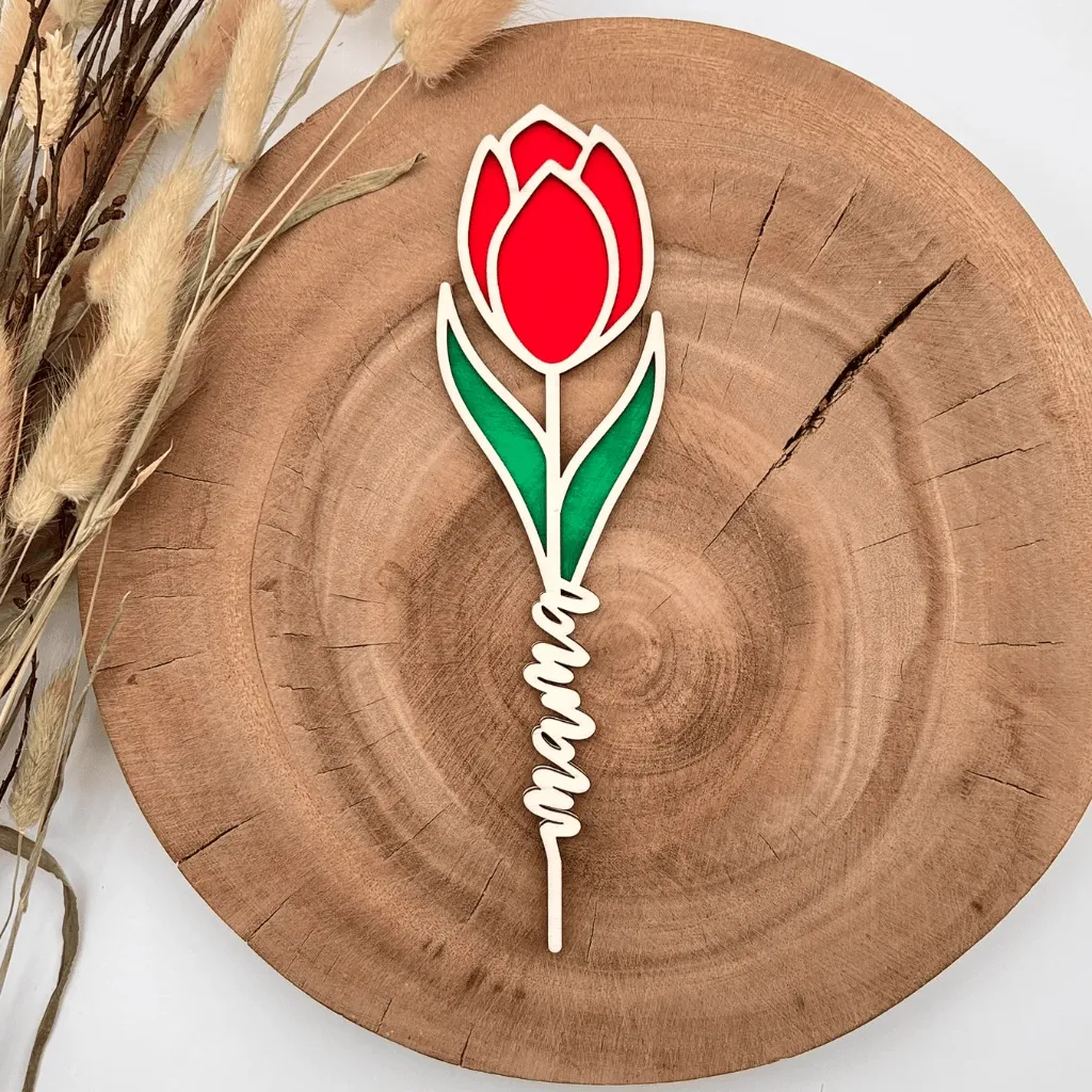 Holz-Tulpe mit „Mama“-Stängel – Geschenk für Mama