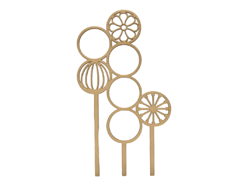 [A00874] Pflanzenstecker aus Holz – Kreismuster | Designer-Blumenstecker (Natur)