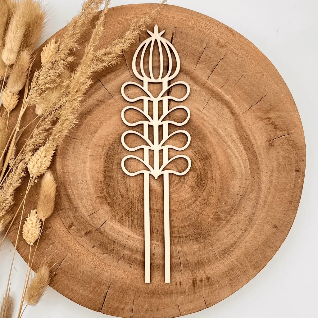 [A00875] Pflanzenstecker aus Holz – Blütenstil (Natur)