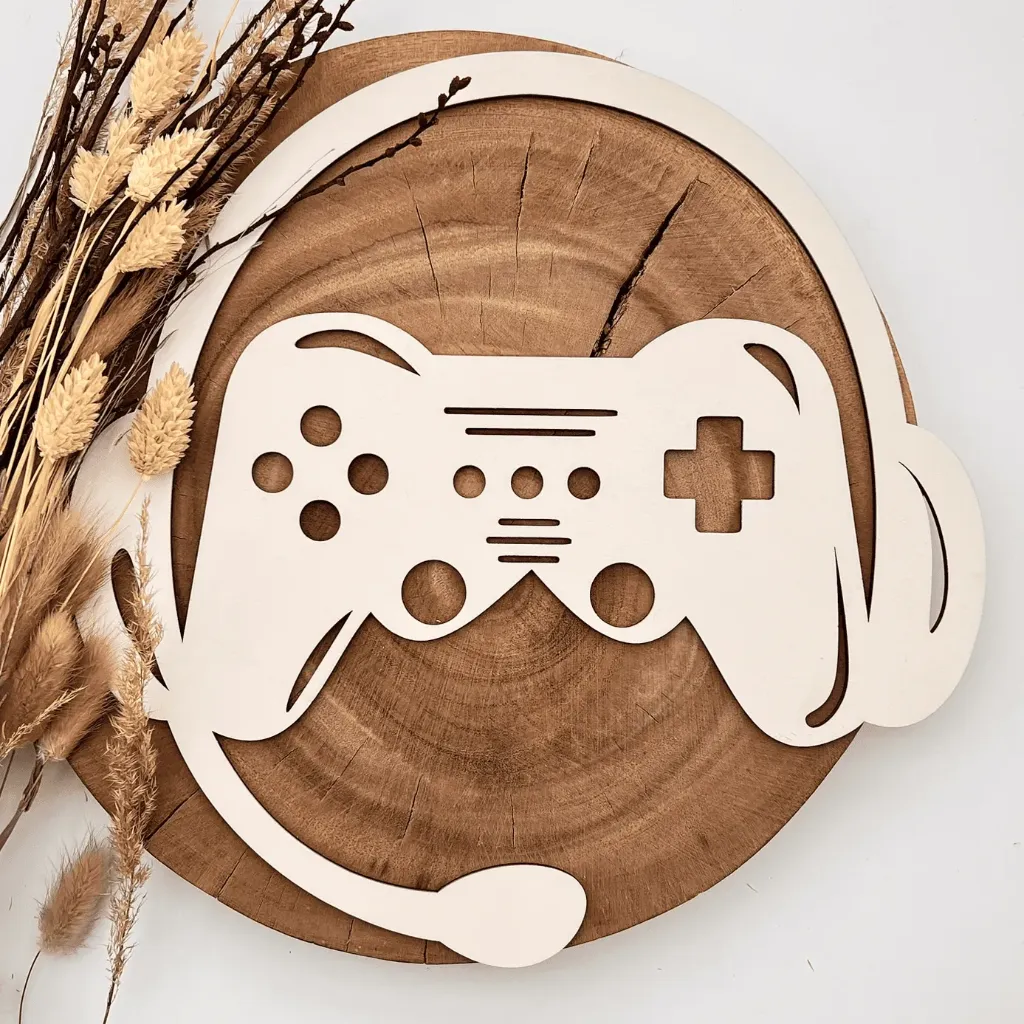 Holzschild Gamer Headset aus Holz – Deko für Zockerzimmer