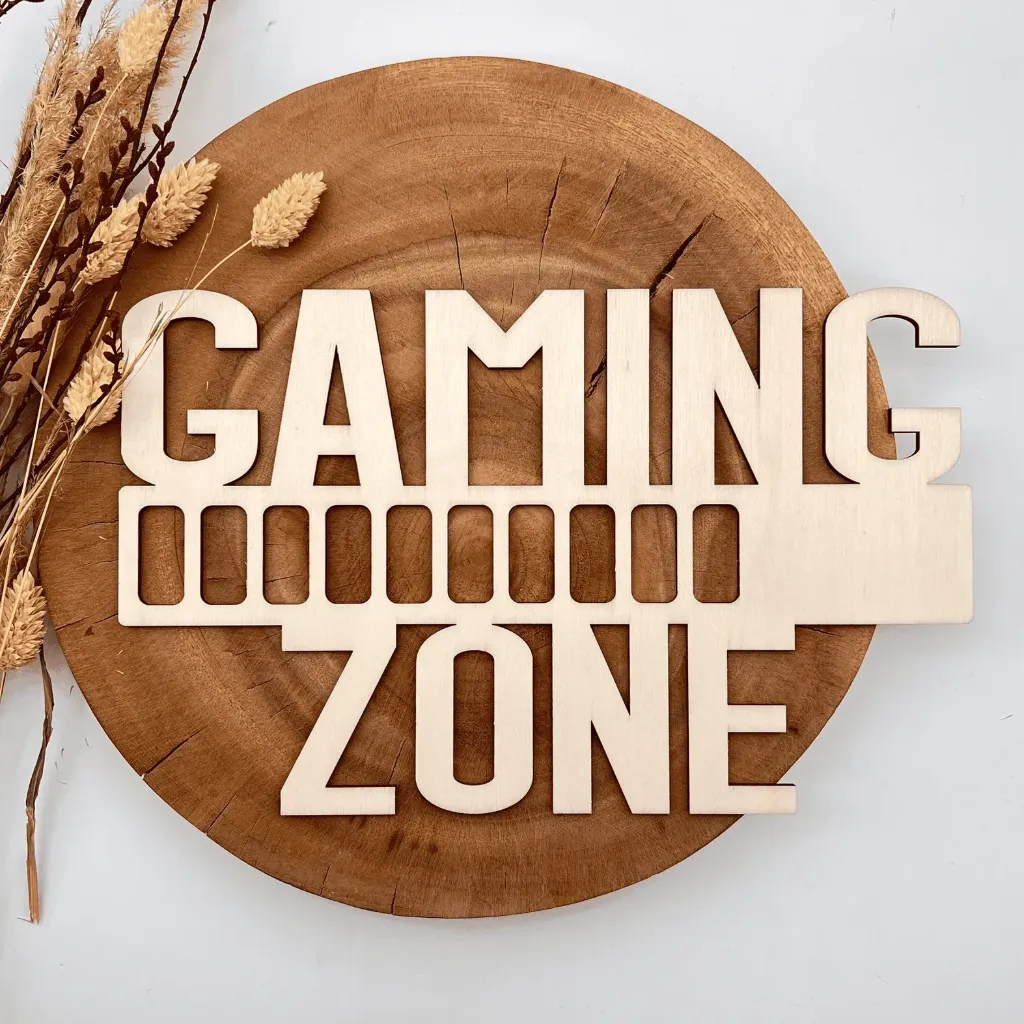 [A00071] Holzschild „GAMING ZONE“ – Deko für Zockerzimmer (Natur)