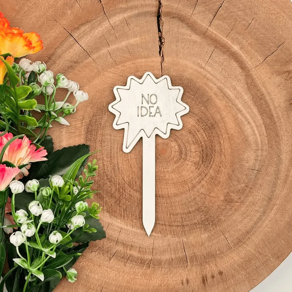 Pflanzenstecker aus Holz mit Spruch – „NO IDEA“