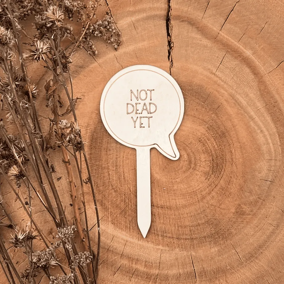 Pflanzenstecker aus Holz mit Spruch – „NOT DEAD YET“