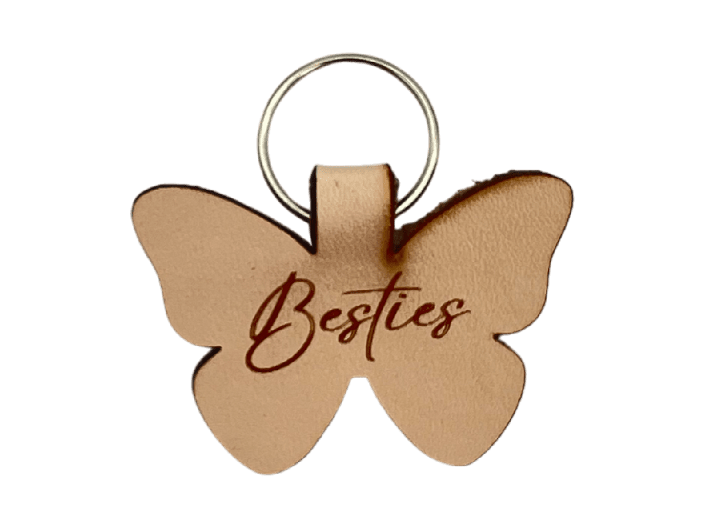 [A00919] Leder-Schlüsselanhänger „Besties“ – Schmetterling