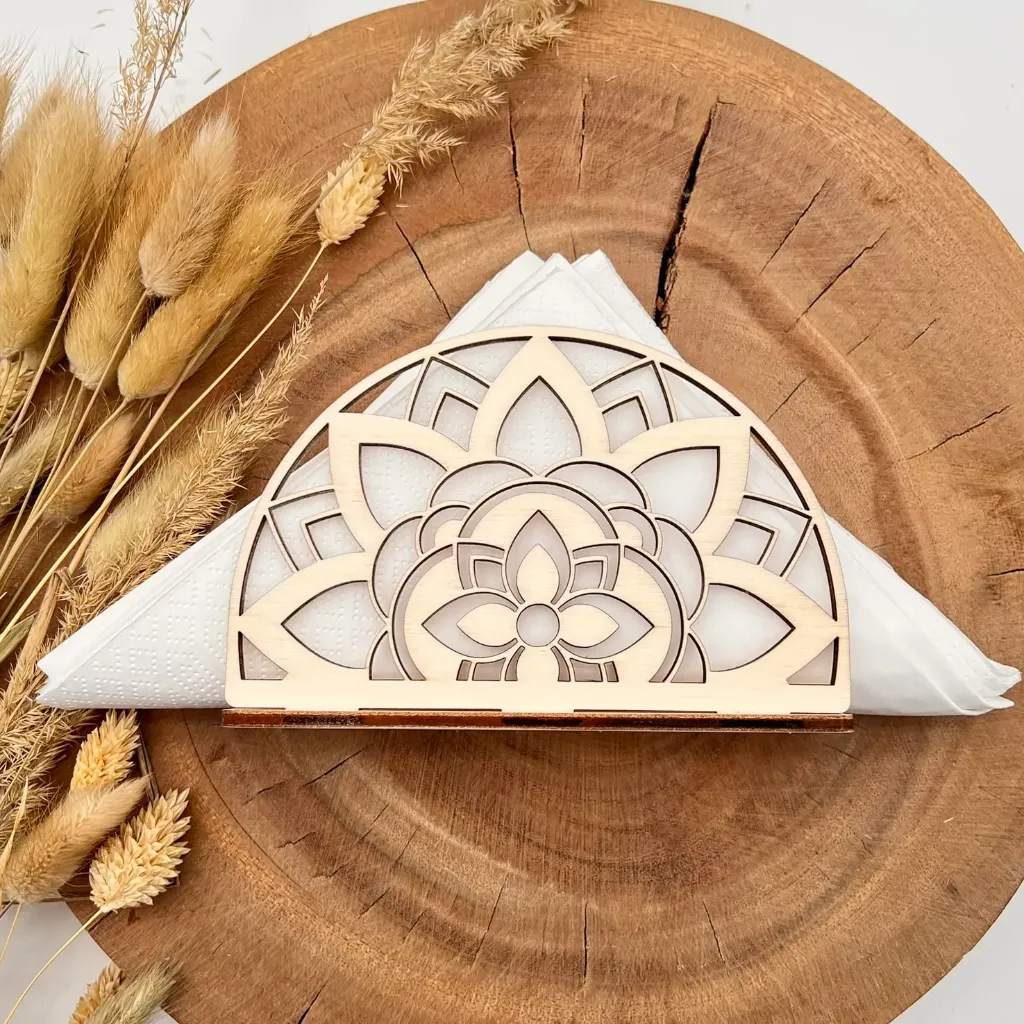 [A00944] Serviettenhalter aus Holz - Blütenzauber