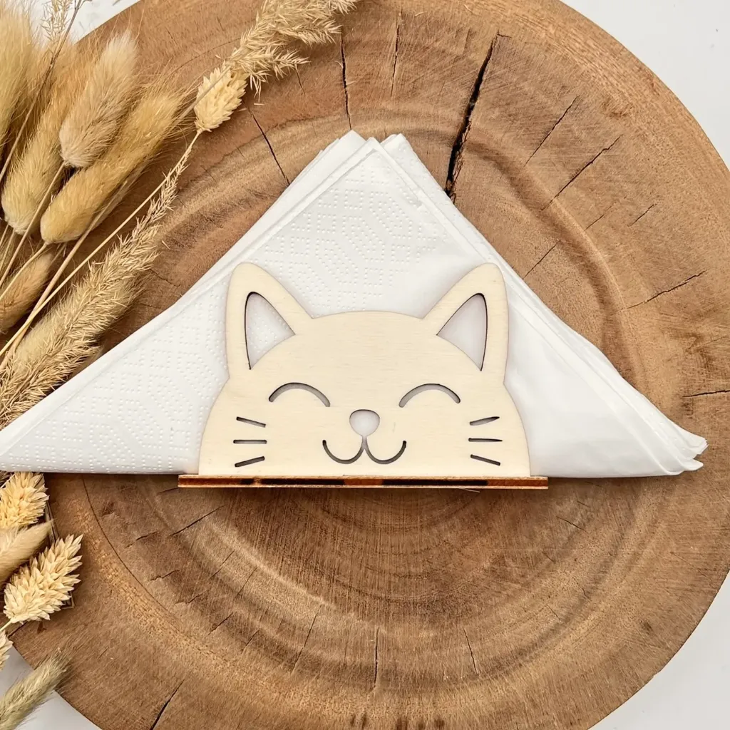Serviettenhalter aus Holz – Katzenkopf