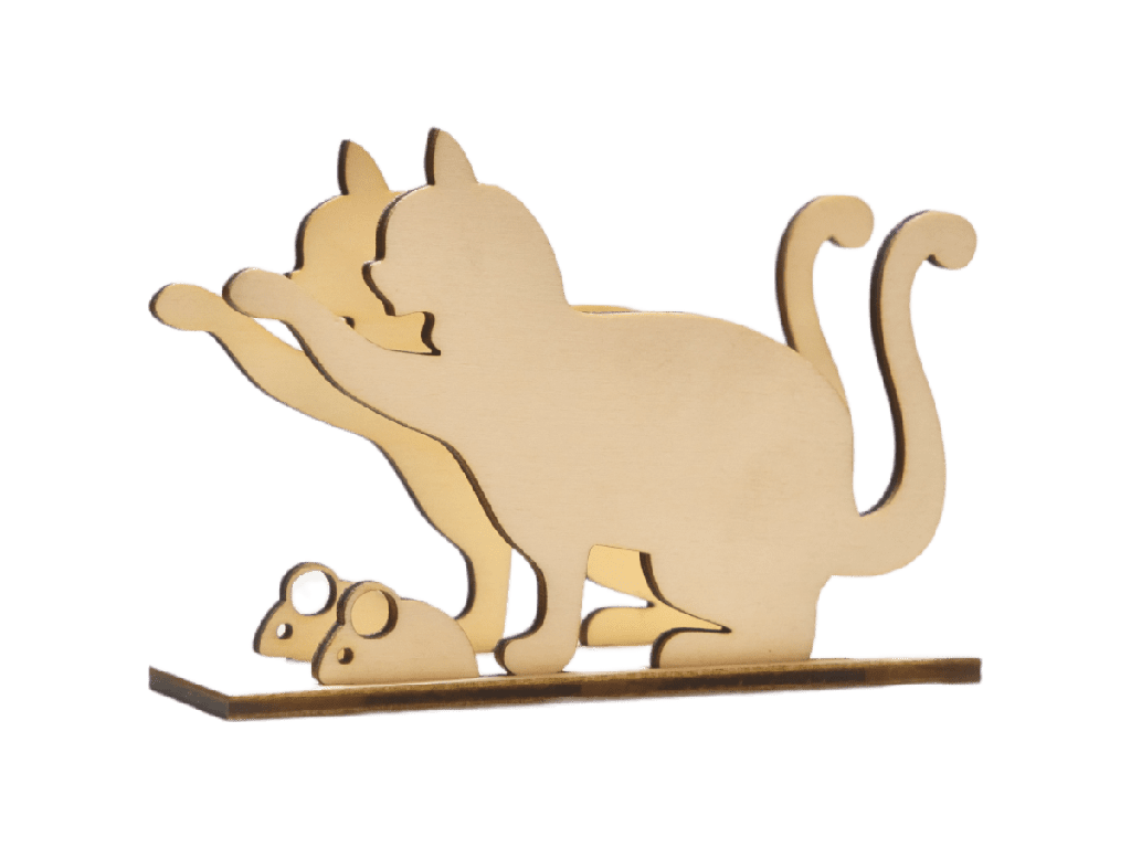 [A00282] Serviettenhalter aus Holz - Spielende Katze 