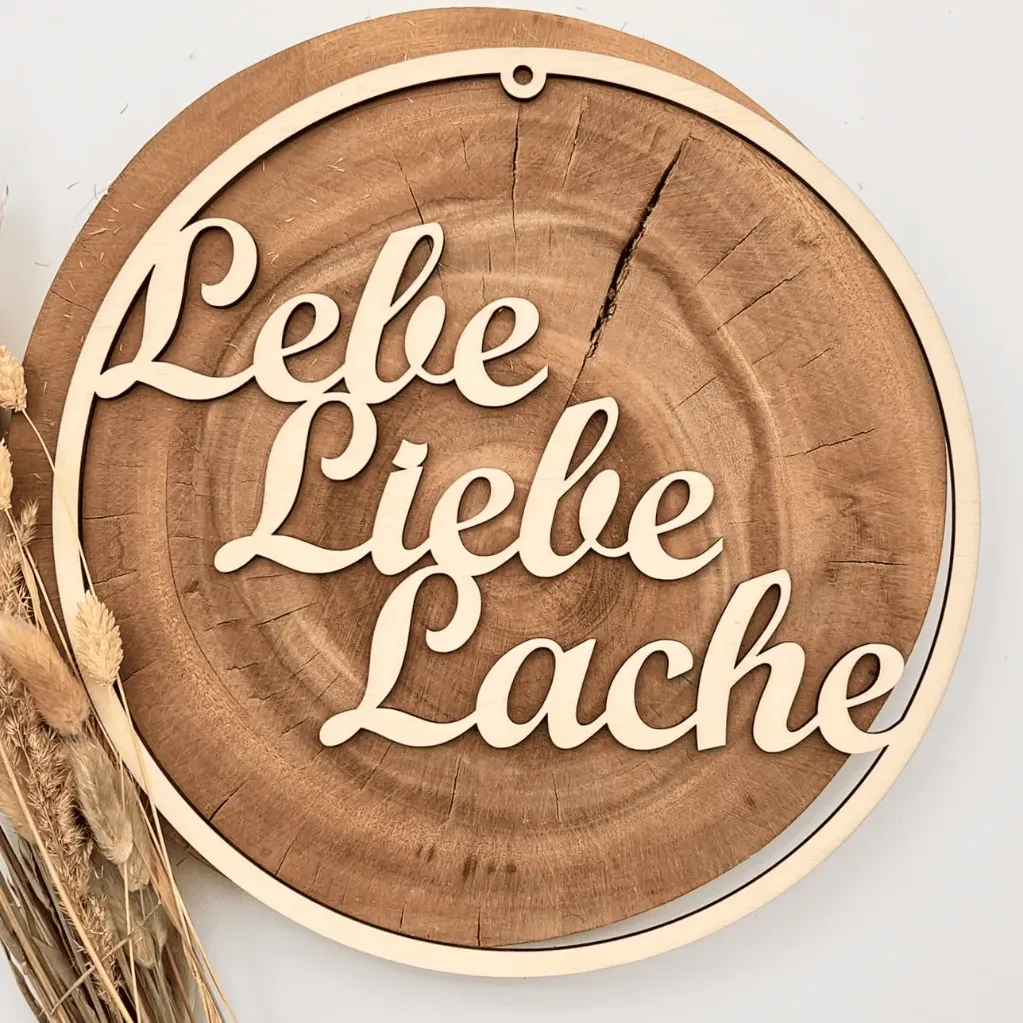 [A00340] Türkranz aus Holz „Lebe, Liebe, Lache“ (Natur)