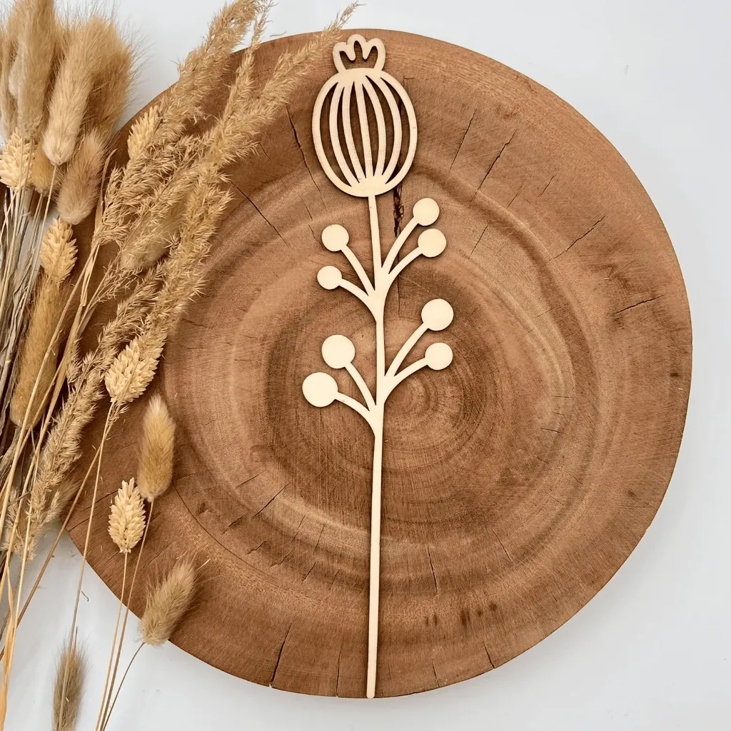 Wildblumenstecker Mohnzweig aus Holz – natürliche Blumendeko