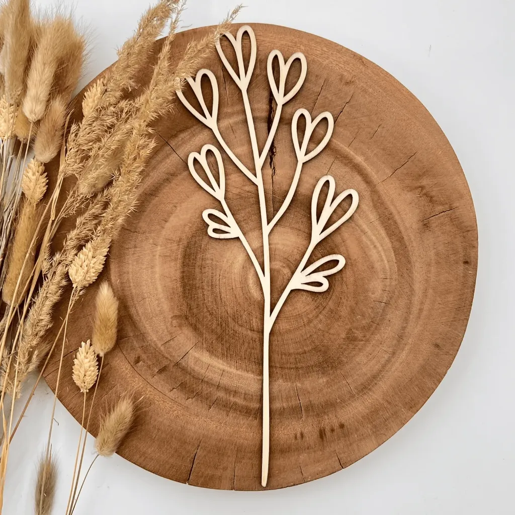 Wildblumenstecker Herzblattzweig aus Holz – romantische Blumendeko