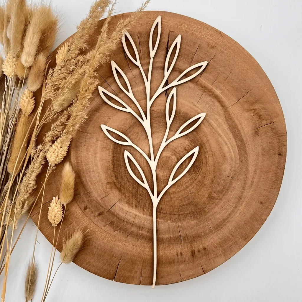 [A00419] Wildblumenstecker Blätterzweig aus Holz – Dekostecker für Vase und Bilderrahmen