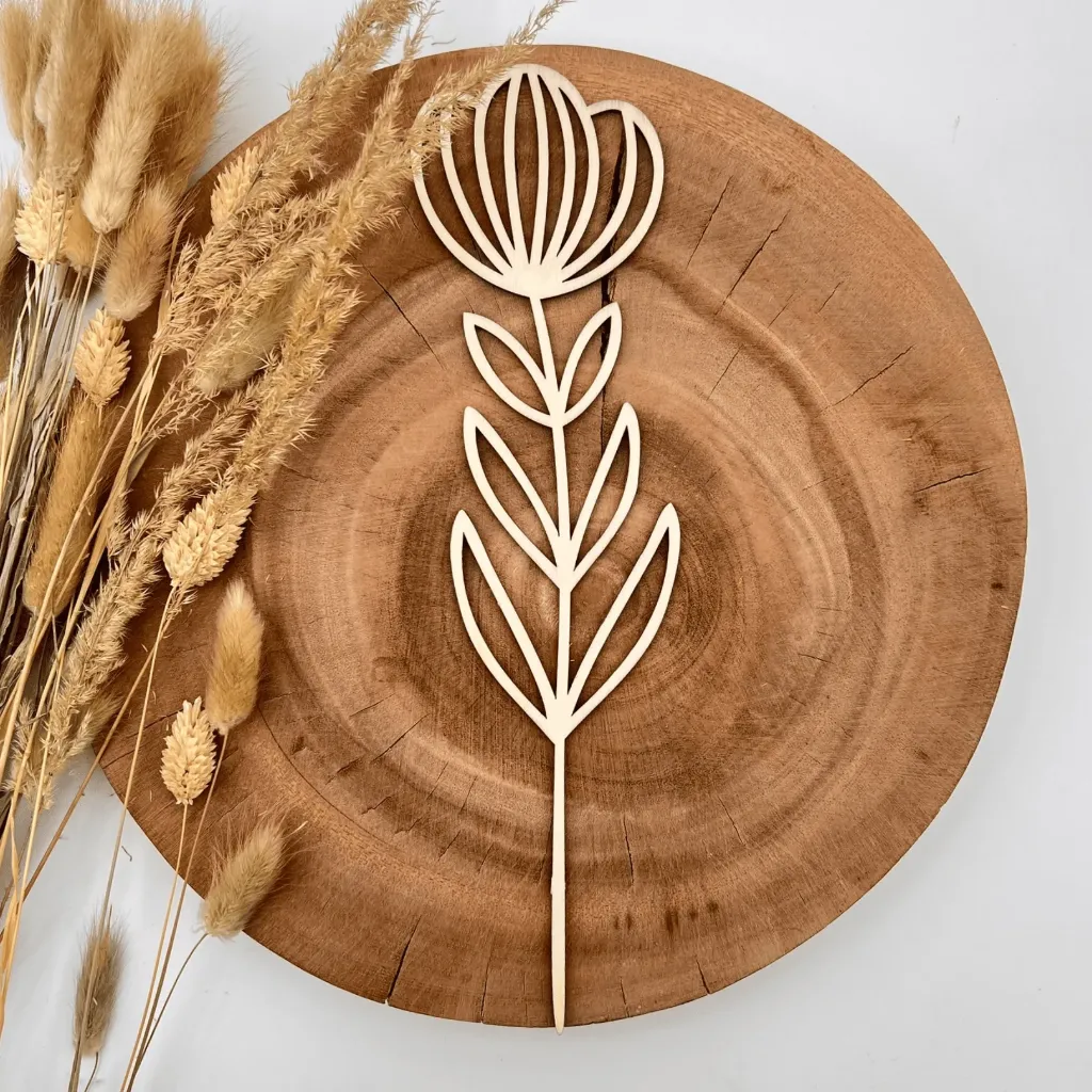 [A00421] Wildblumenstecker Tulpenblüte aus Holz – Frühlingsdeko für Vase