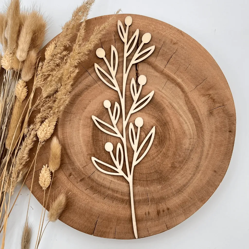 [A00426] Wildblumenstecker Laubzweig aus Holz – natürliche Blumendeko