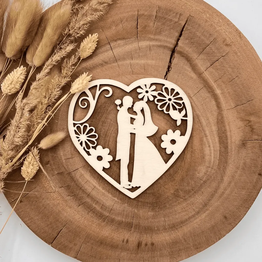 [A00856] Herz Deko aus Holz – Blumenrahmen (Natur, 13 × 12,5 cm)