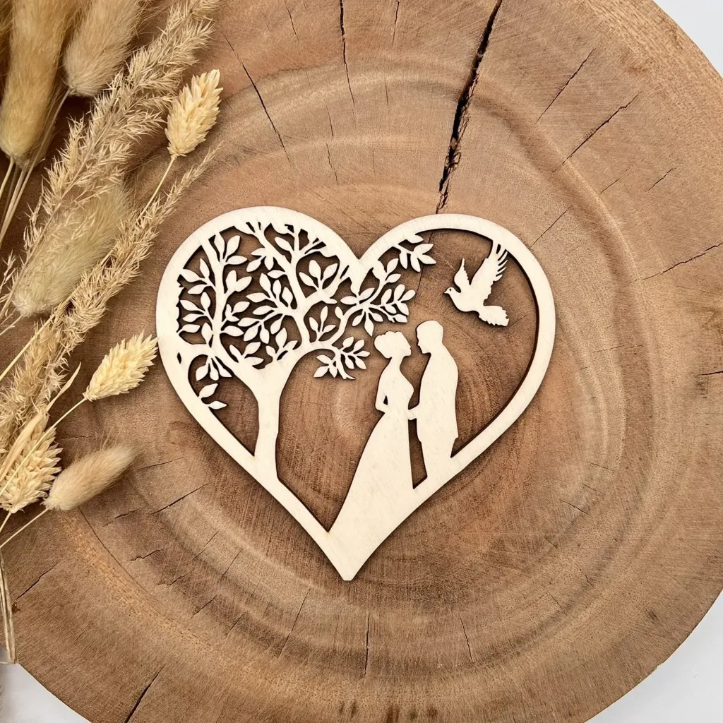 [A00864] Herz Deko aus Holz – Ewige Liebe (Natur, 13 × 12 cm)