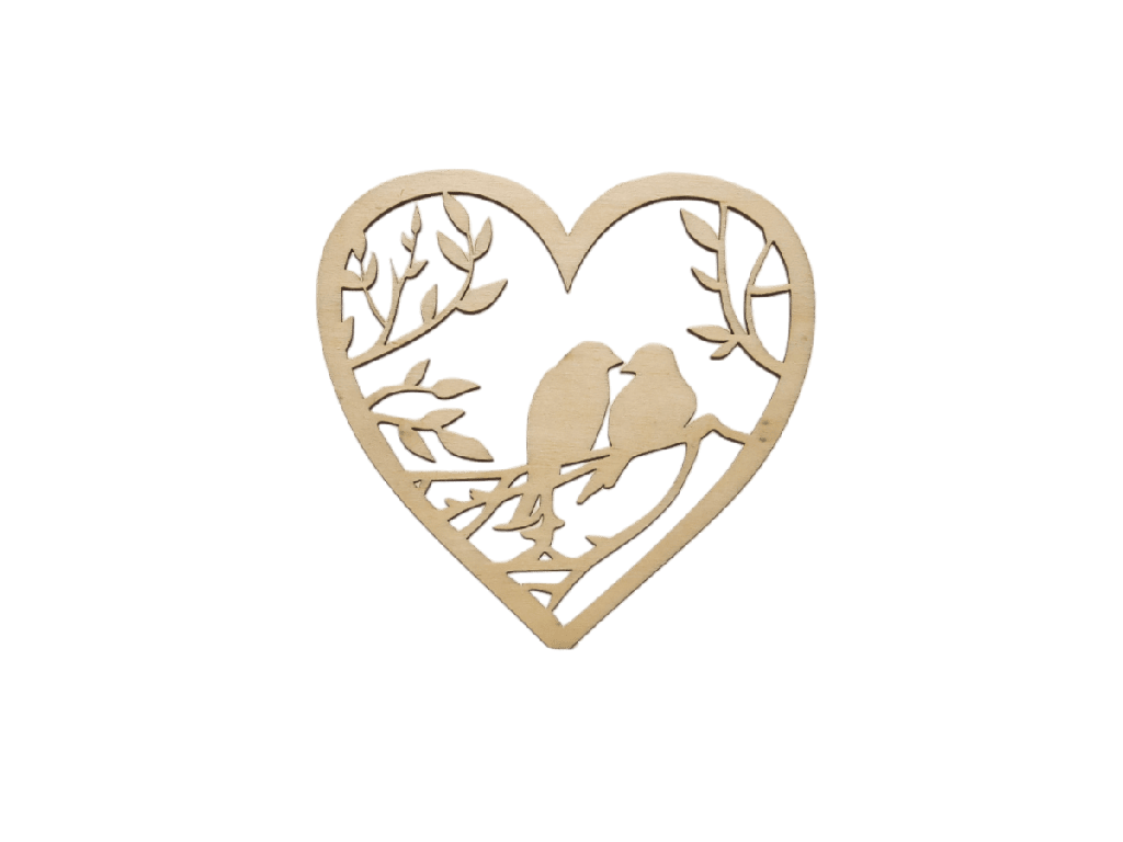 [A00800] Herzdekoration - Motiv mit verliebten Vögeln (Natur, 13 × 13 cm)