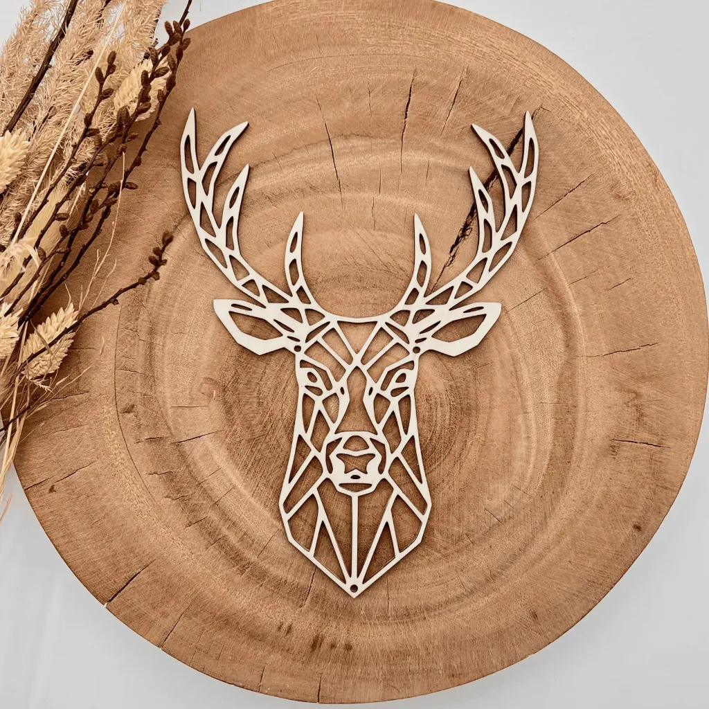 [A00368] Hirsch Wandbild Holz – für Bilderrahmen (Natur, 20,5 × 15 cm)