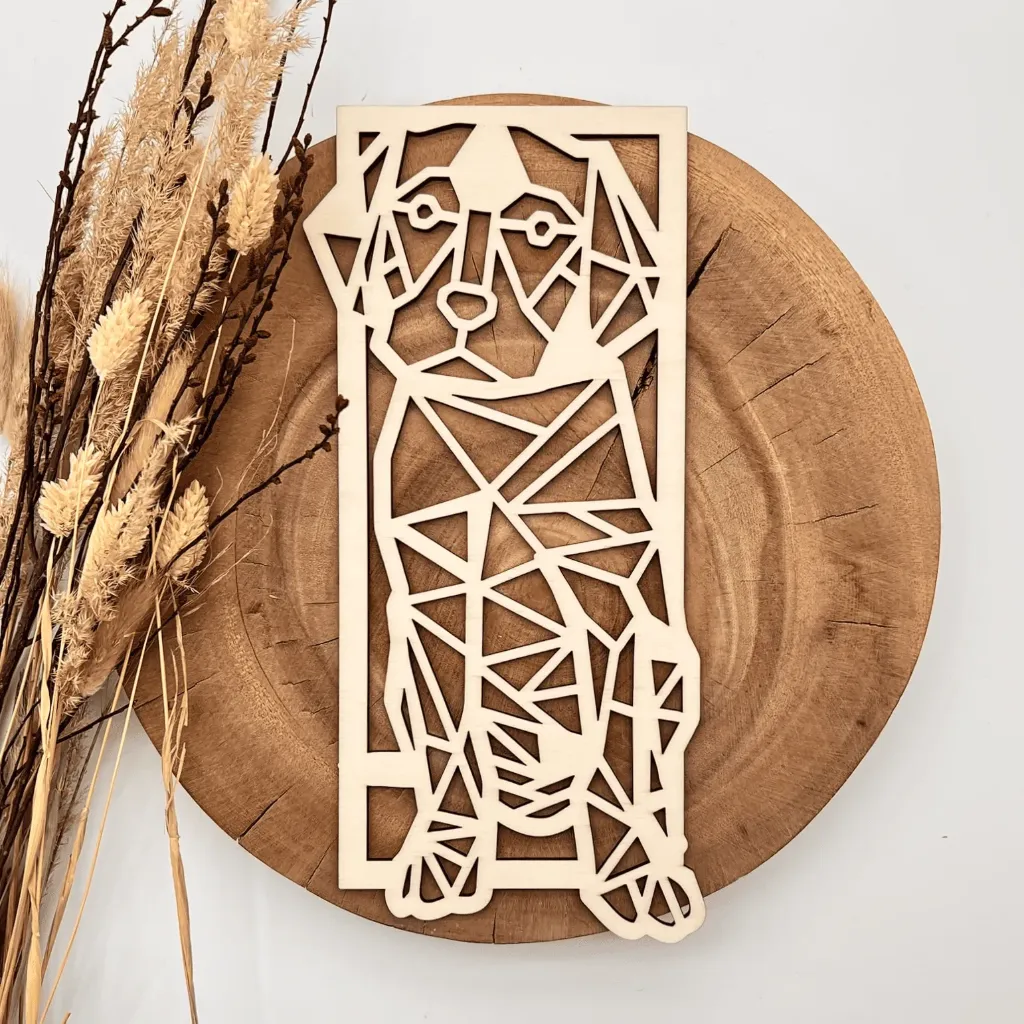 [A00374] Hund Wandbild Holz – für Bilderrahmen (Natur, 29,5 × 14 cm)