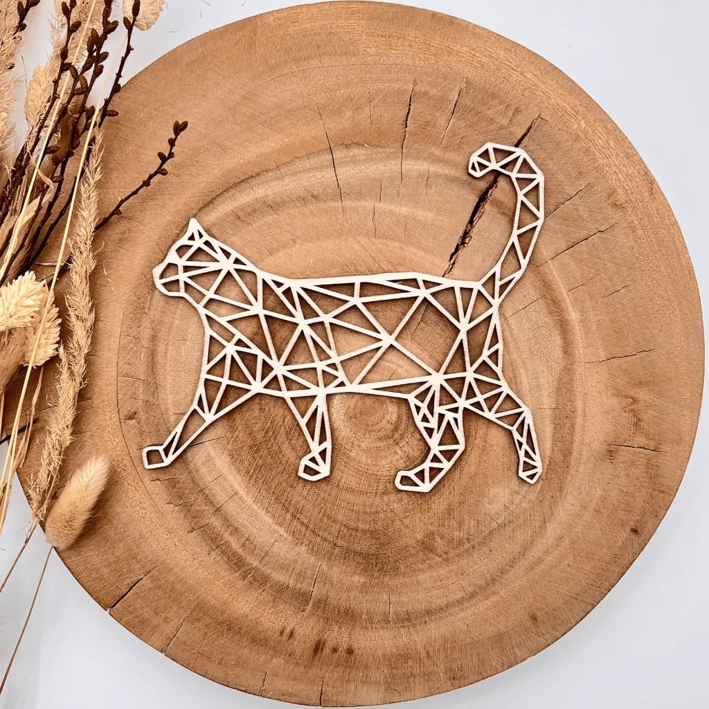 [A00380] Katze Wandbild Holz – für Bilderrahmen (Natur, 17 × 15 cm)