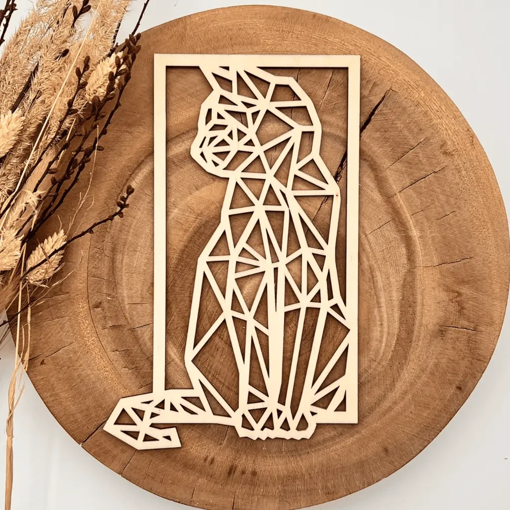 [A00386] Katze im Rahmen Wandbild Holz – für Bilderrahmen (Natur, 23 × 15 cm)