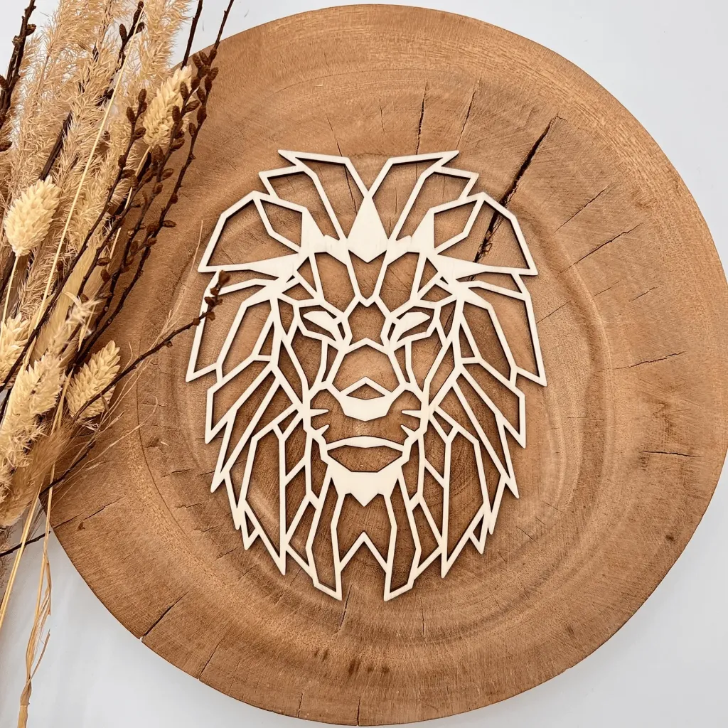 [A00392] Löwe Wandbild Holz – für Bilderrahmen (Natur, 18,5 × 15 cm)