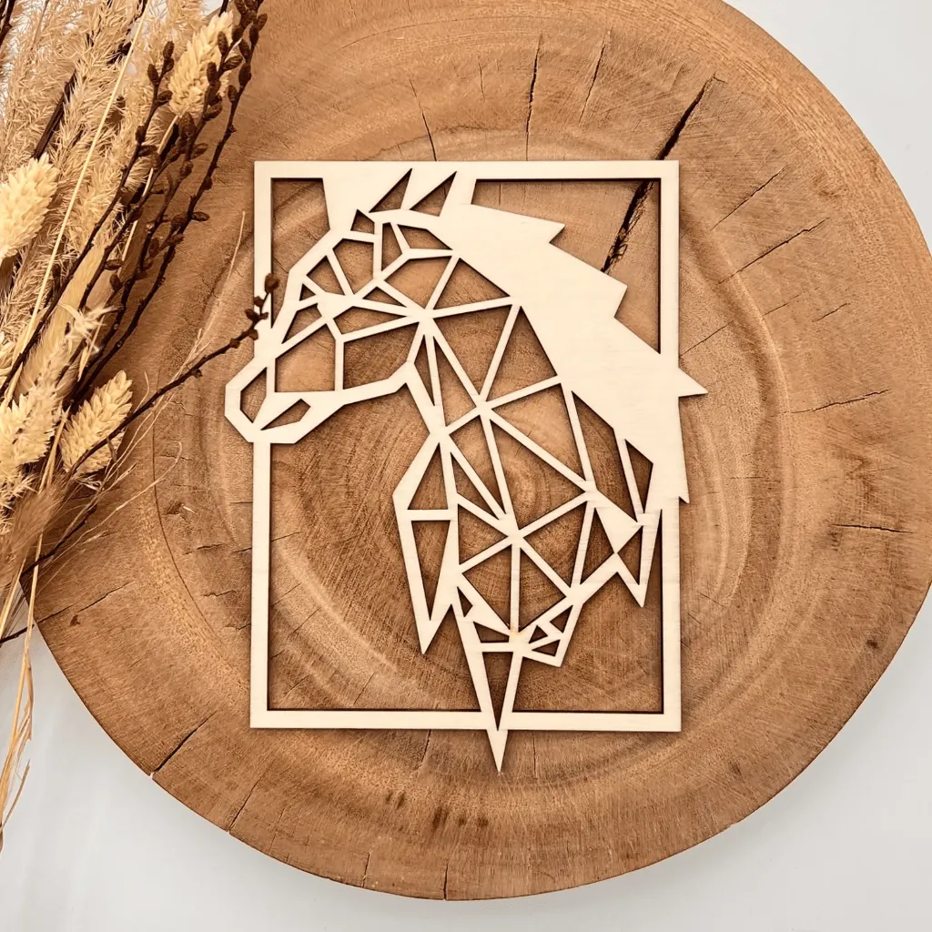 [A00398] Pferd Wandbild Holz – für Bilderrahmen (Natur, 19 × 15 cm)