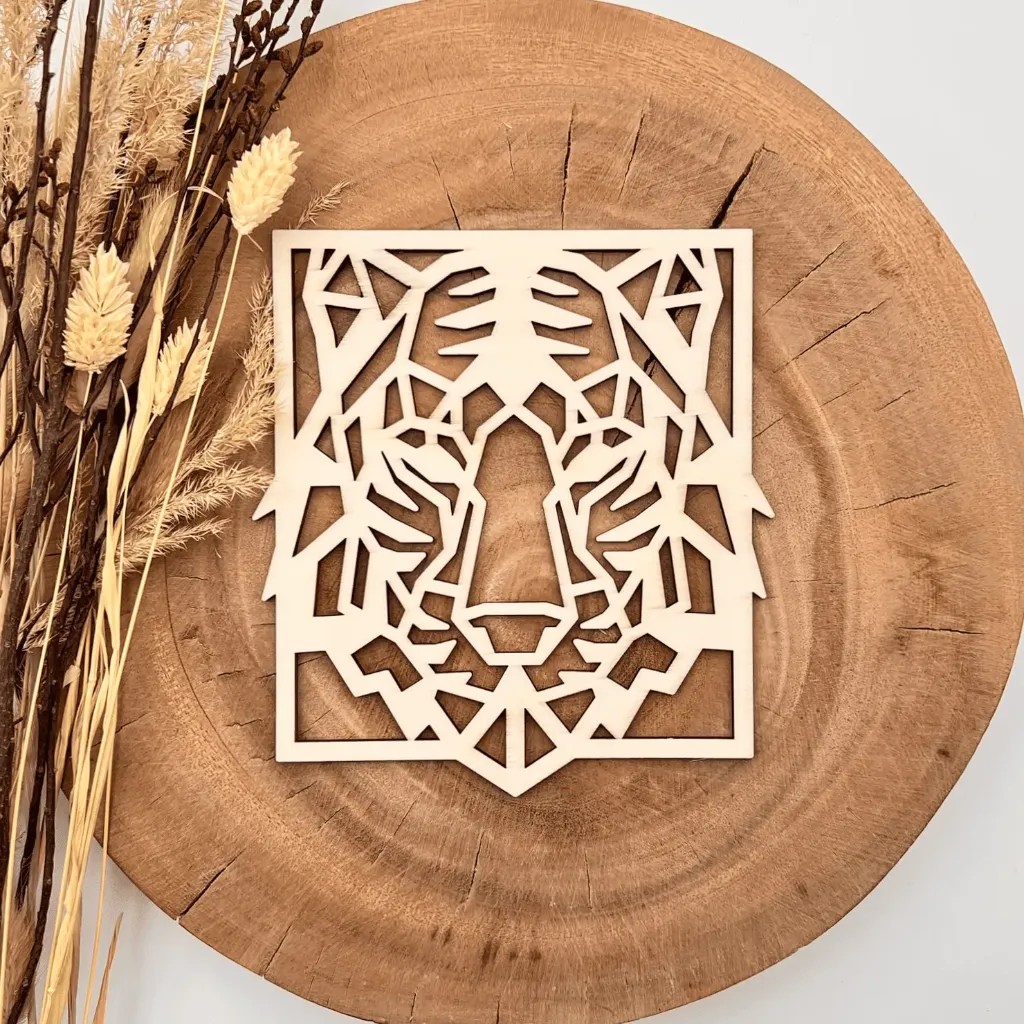 [A00496] Tiger im Rahmen Wandbild Holz – für Bilderrahmen (Natur, 16 × 15 cm)