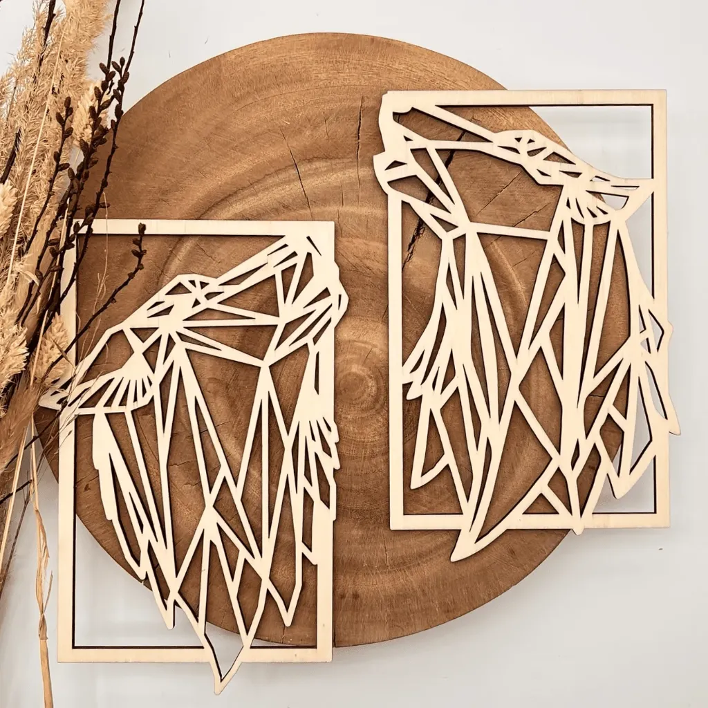 [A00581] Wandbild - Wölfe im Rahmen aus Holz (Natur, 30 × 23 cm)