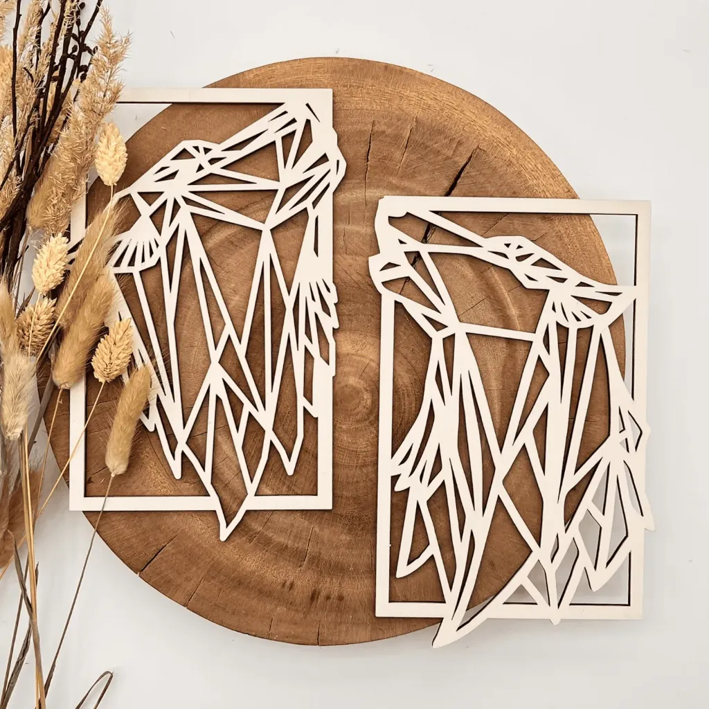 Wandbild - Wölfe im Rahmen aus Holz