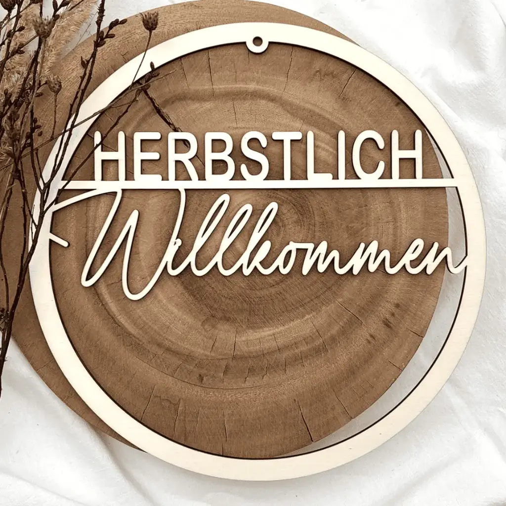 [A01000] Türkranz aus Holz „HERBSTLICH Willkommen“ (Natur)