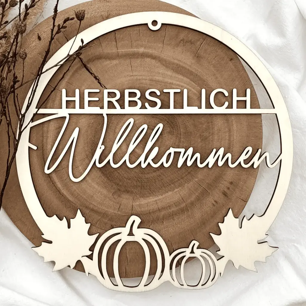 [A01004] Türkranz aus Holz „HERBSTLICH Willkommen“ mit Herbstmotiv (Natur)