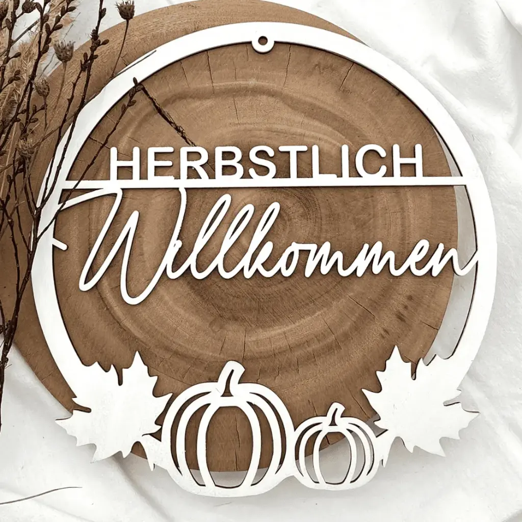 Türkranz aus Holz „HERBSTLICH Willkommen“ mit Herbstmotiv