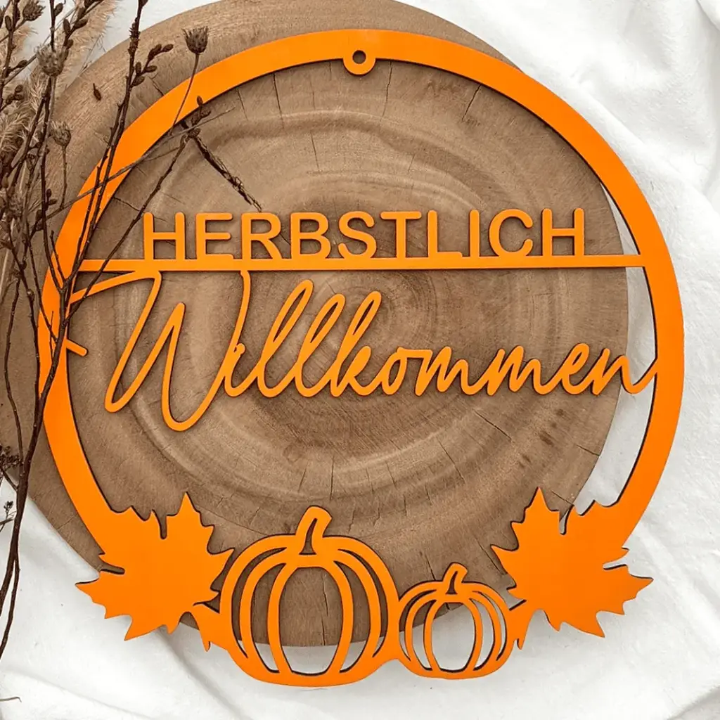 Türkranz aus Holz „HERBSTLICH Willkommen“ mit Herbstmotiv
