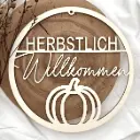 Türkranz „HERBSTLICH Willkommen“ - Kürbismotiv aus Holz