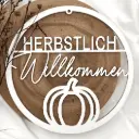 Türkranz aus Holz „HERBSTLICH Willkommen“ mit Kürbismotiv