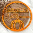 Türkranz aus Holz „HERBSTLICH Willkommen“ mit Kürbismotiv