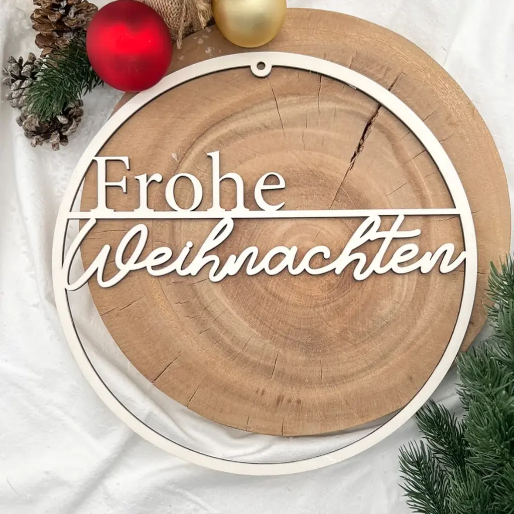 Türkranz aus Holz „Frohe Weihnachten“
