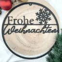 Türkranz aus Holz „Frohe Weihnachten“ mit Schneeflocke