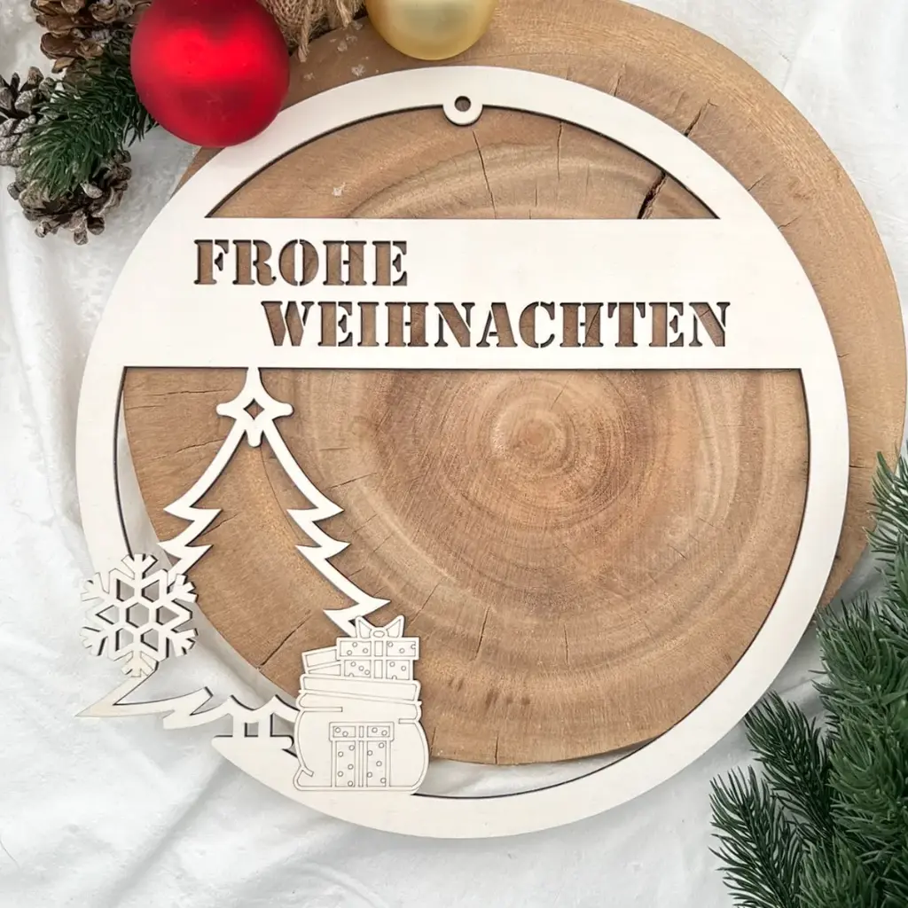 Türkranz aus Holz „Frohe Weihnachten“ mit Weihnachtsbaum