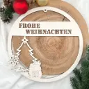 Türkranz aus Holz „Frohe Weihnachten“ mit Rentier
