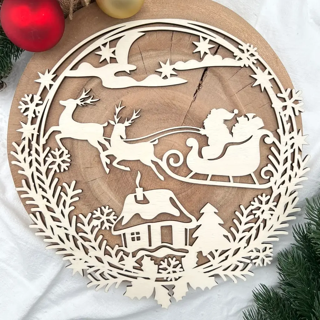 [A01044] Türkranz aus Holz mit Weihnachtsmotiv – Geschenkauslieferung (Natur)
